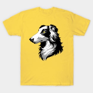 Stunning and Cool Borzoi Monochrome and Gold Portrait for Father's Day T-Shirt